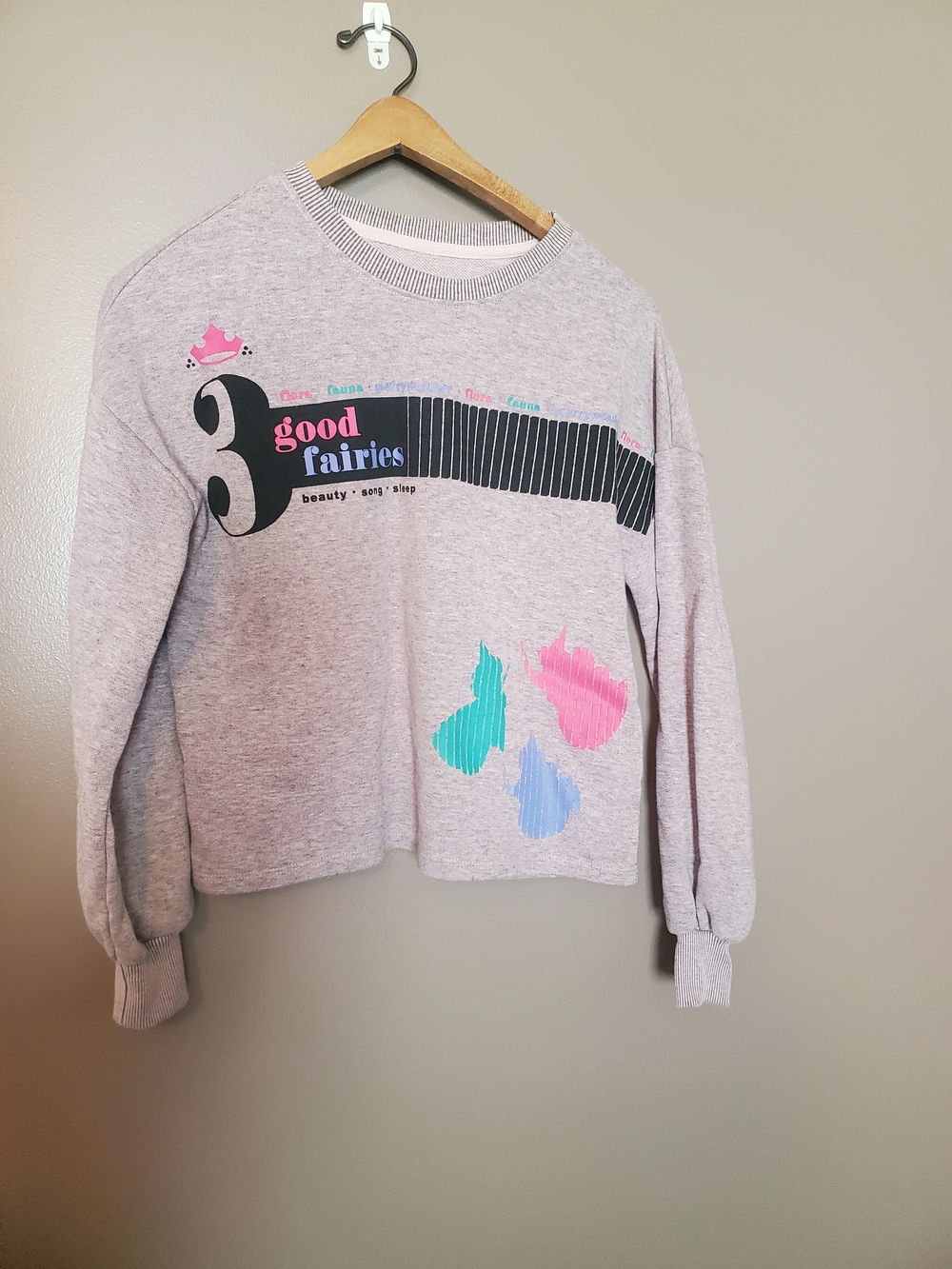 Disney Girls' Heather Gray Graphic Sweatshirt - Pink & Teal Accents